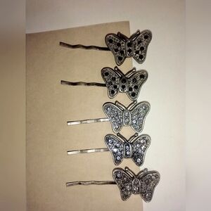 Silver & Black Butterfly Hair Pins